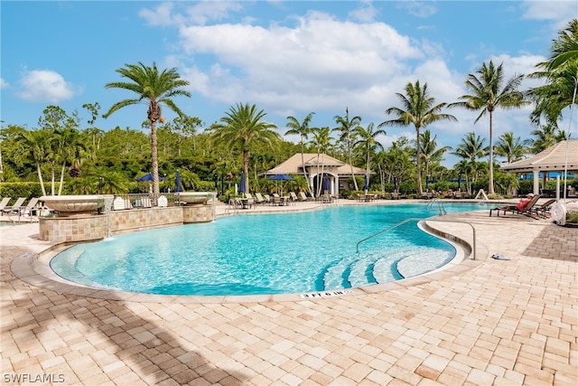 view of swimming pool with a patio