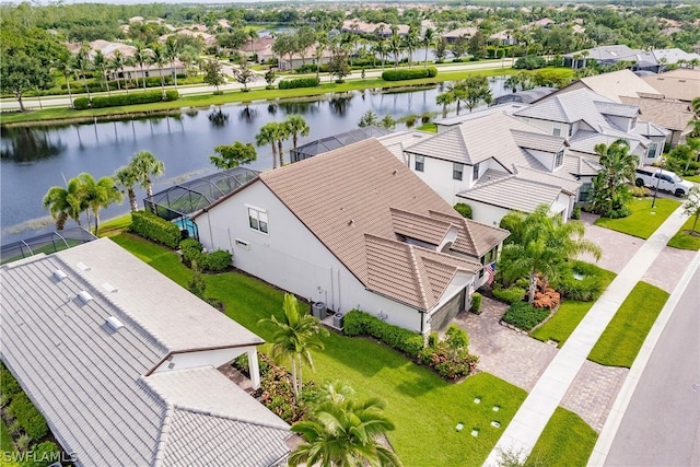 aerial view featuring a water view