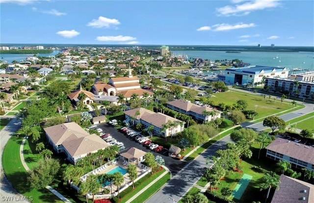 bird's eye view featuring a water view