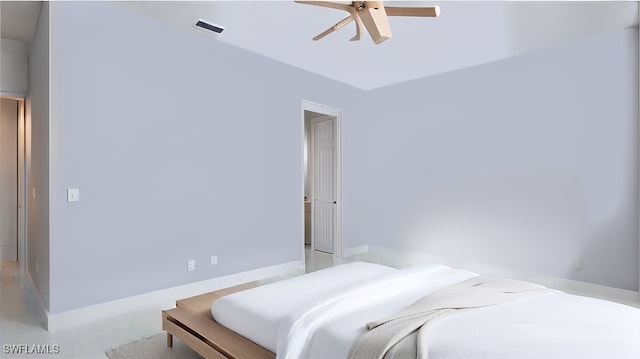 bedroom featuring ceiling fan and visible vents