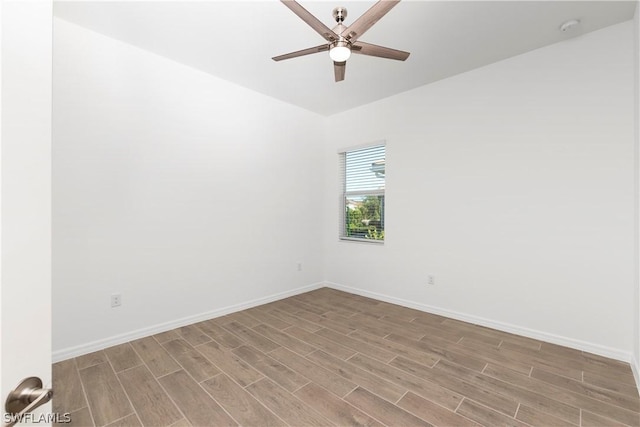 unfurnished room featuring ceiling fan and light hardwood / wood-style flooring