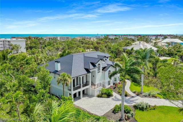 bird's eye view featuring a water view