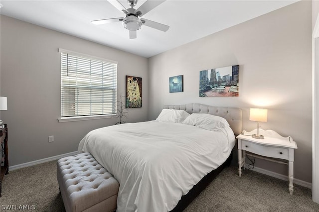 bedroom featuring carpet flooring and ceiling fan