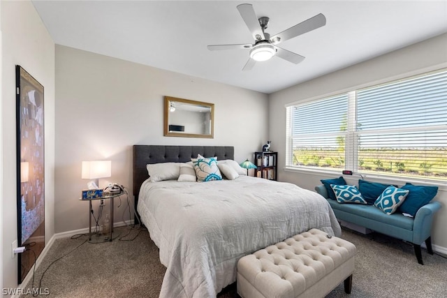 bedroom with carpet flooring and ceiling fan