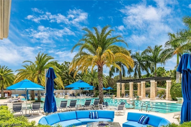 view of pool featuring a patio area