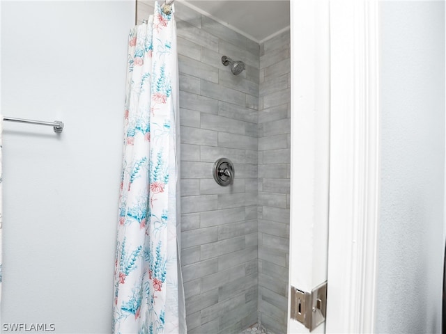 bathroom with a shower with curtain