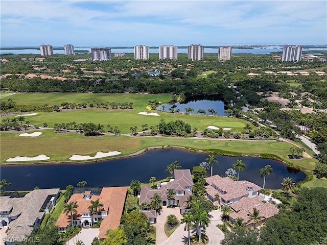 bird's eye view featuring a water view