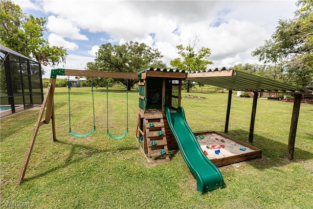 view of playground featuring a yard