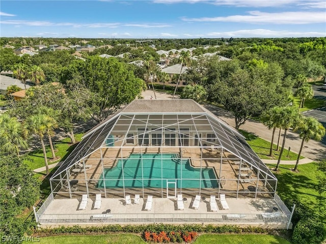 view of pool featuring a lanai and a patio area