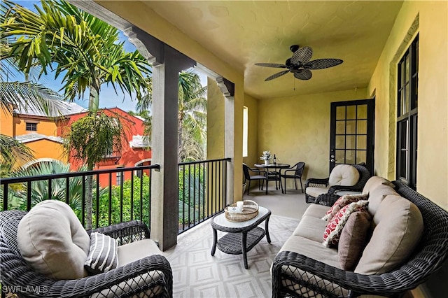 balcony with ceiling fan