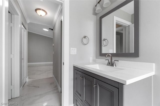 bathroom featuring vanity and crown molding