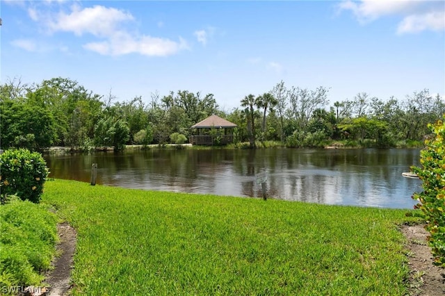 water view featuring a gazebo