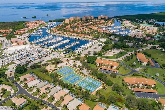 bird's eye view featuring a water view