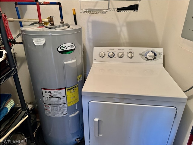 clothes washing area with electric water heater and washer / clothes dryer