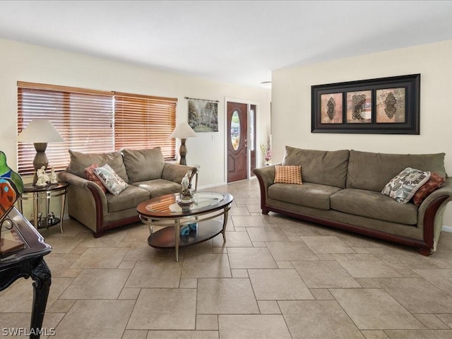 living area with baseboards