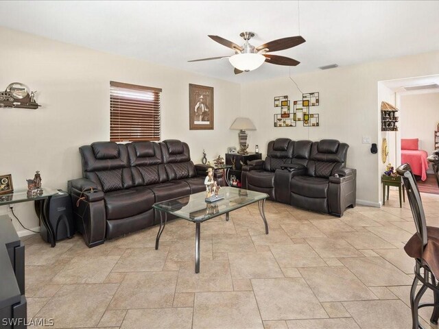 living room with ceiling fan