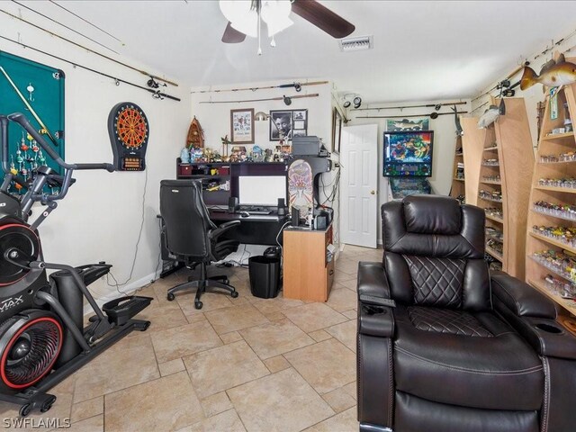 office area with ceiling fan