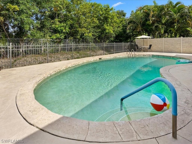 view of swimming pool featuring a fenced in pool, a patio area, and a fenced backyard