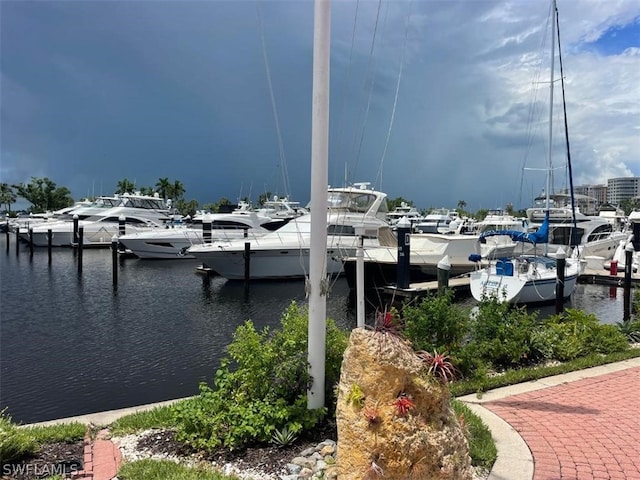 view of dock featuring a water view