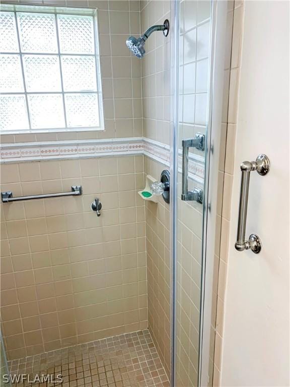 bathroom with a stall shower