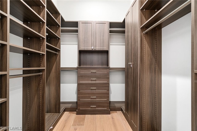 spacious closet with light hardwood / wood-style floors