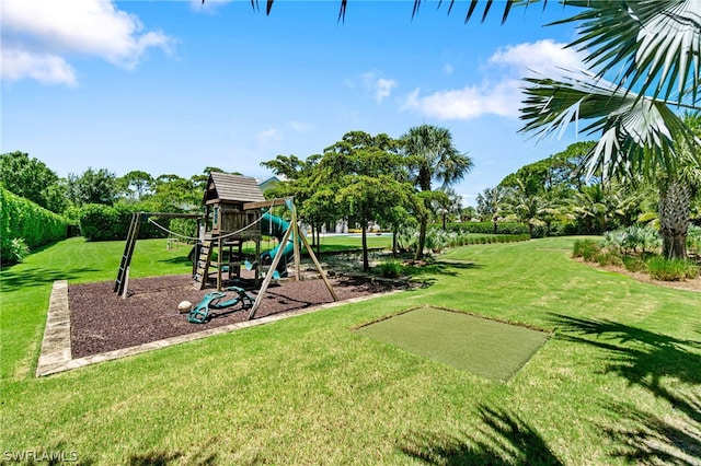 view of play area with a lawn