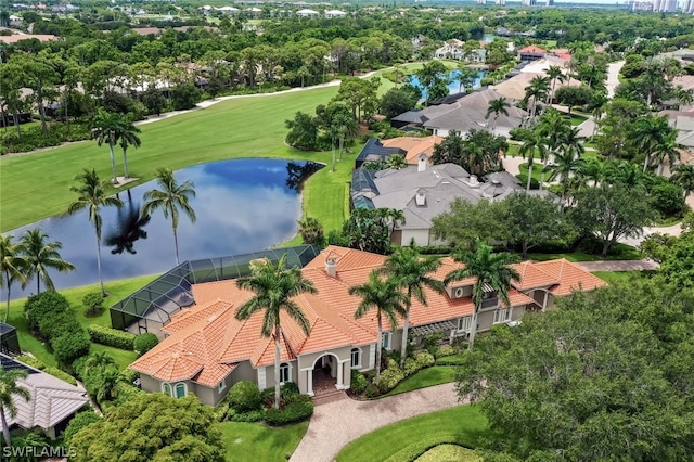 aerial view featuring a water view