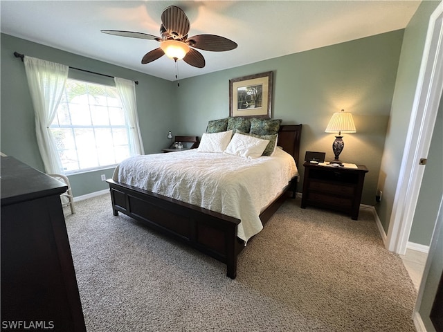 bedroom featuring carpet and ceiling fan