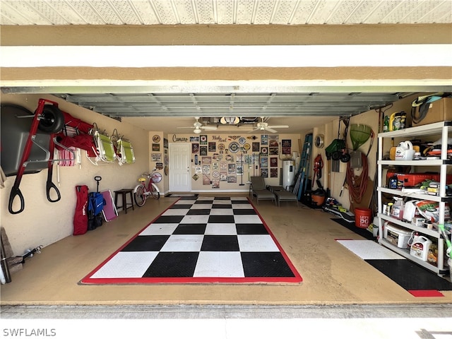 garage featuring ceiling fan