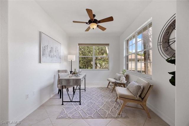 1732 Tarpon Bay Dr S Unit 203, Naples, FL 34119 - tiled home office with ceiling fan and baseboards