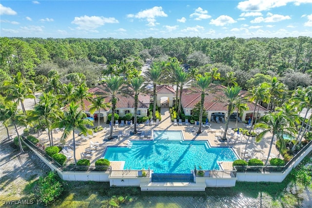 view of swimming pool with a patio area