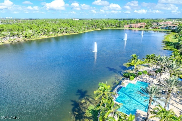 bird's eye view featuring a water view