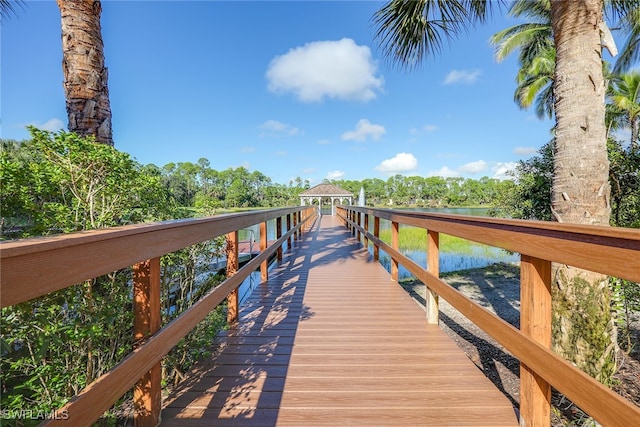 view of dock featuring a gazebo