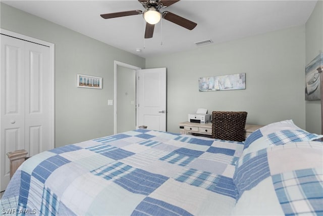 bedroom with a closet and ceiling fan