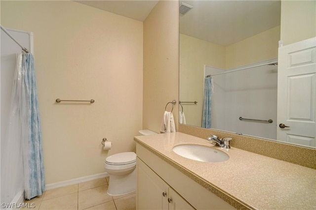 bathroom with tile patterned flooring, vanity, and toilet