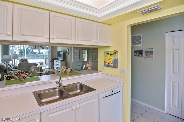 14931 Park Lake Dr Unit 109, Fort Myers, FL 33919 - kitchen with dishwasher, light countertops, white cabinetry, and light tile patterned flooring