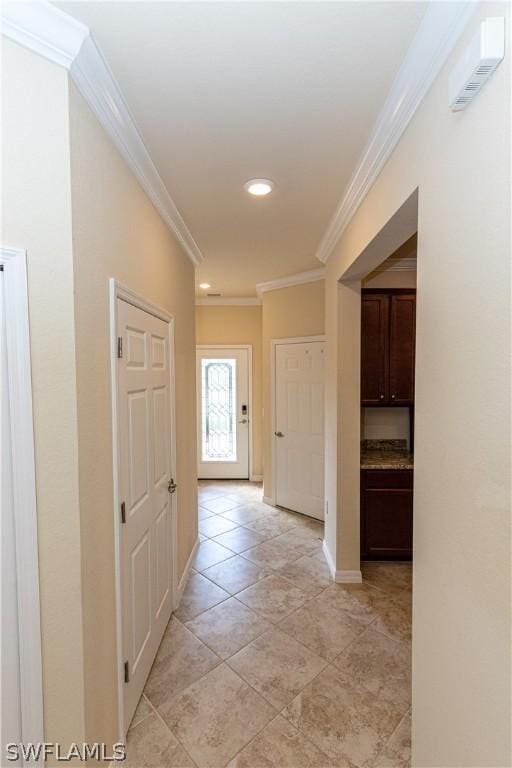 hallway with ornamental molding