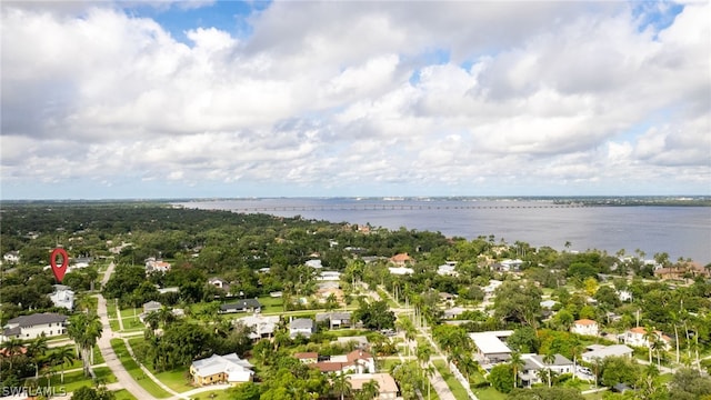 aerial view with a water view