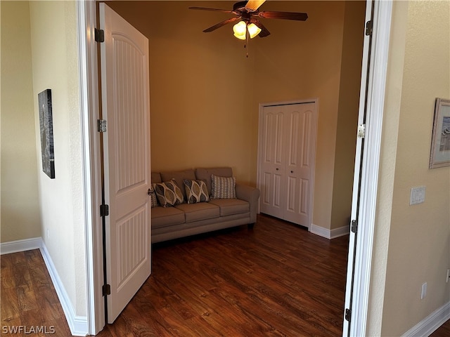 interior space featuring dark hardwood / wood-style floors and ceiling fan