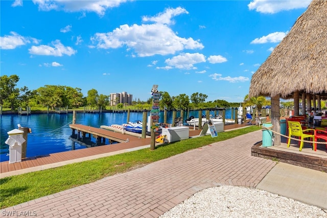 dock area featuring a water view