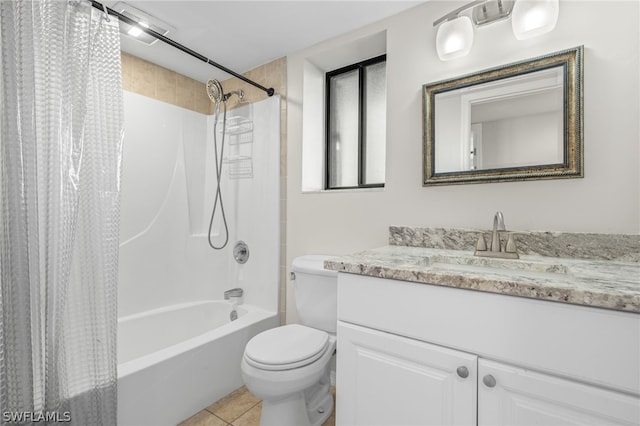 full bathroom with tile patterned flooring, toilet, vanity, and shower / bath combo