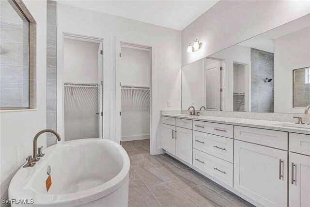 bathroom with vanity and independent shower and bath