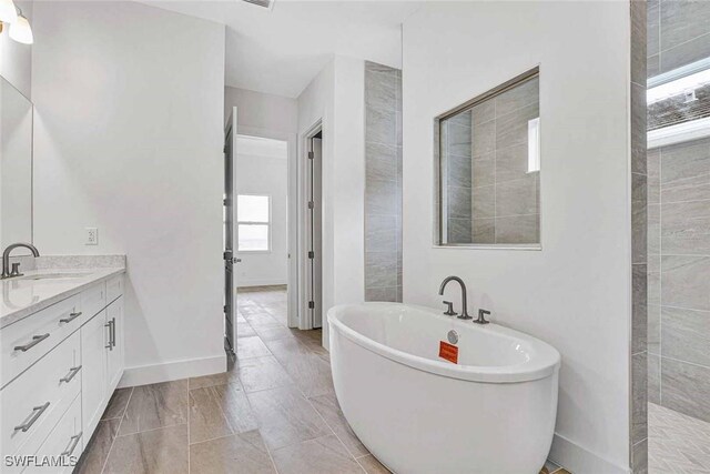 bathroom featuring vanity and separate shower and tub