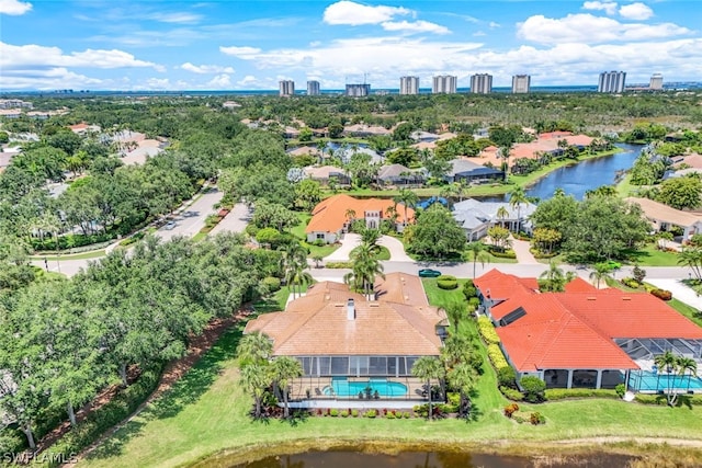 aerial view with a water view