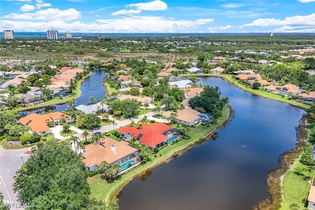 aerial view with a water view