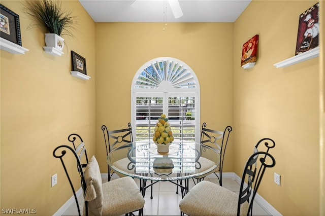 dining area featuring ceiling fan