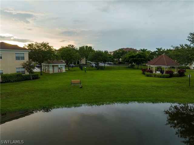 property view of water featuring a gazebo