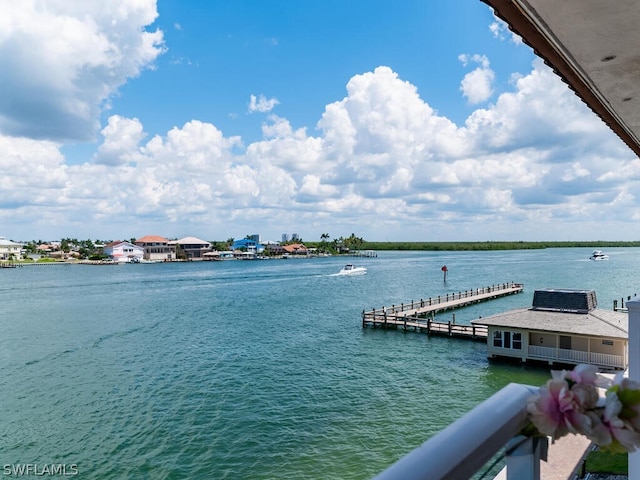 view of dock featuring a water view