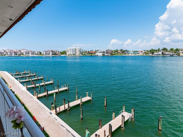 view of dock featuring a water view