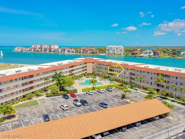 aerial view featuring a water view